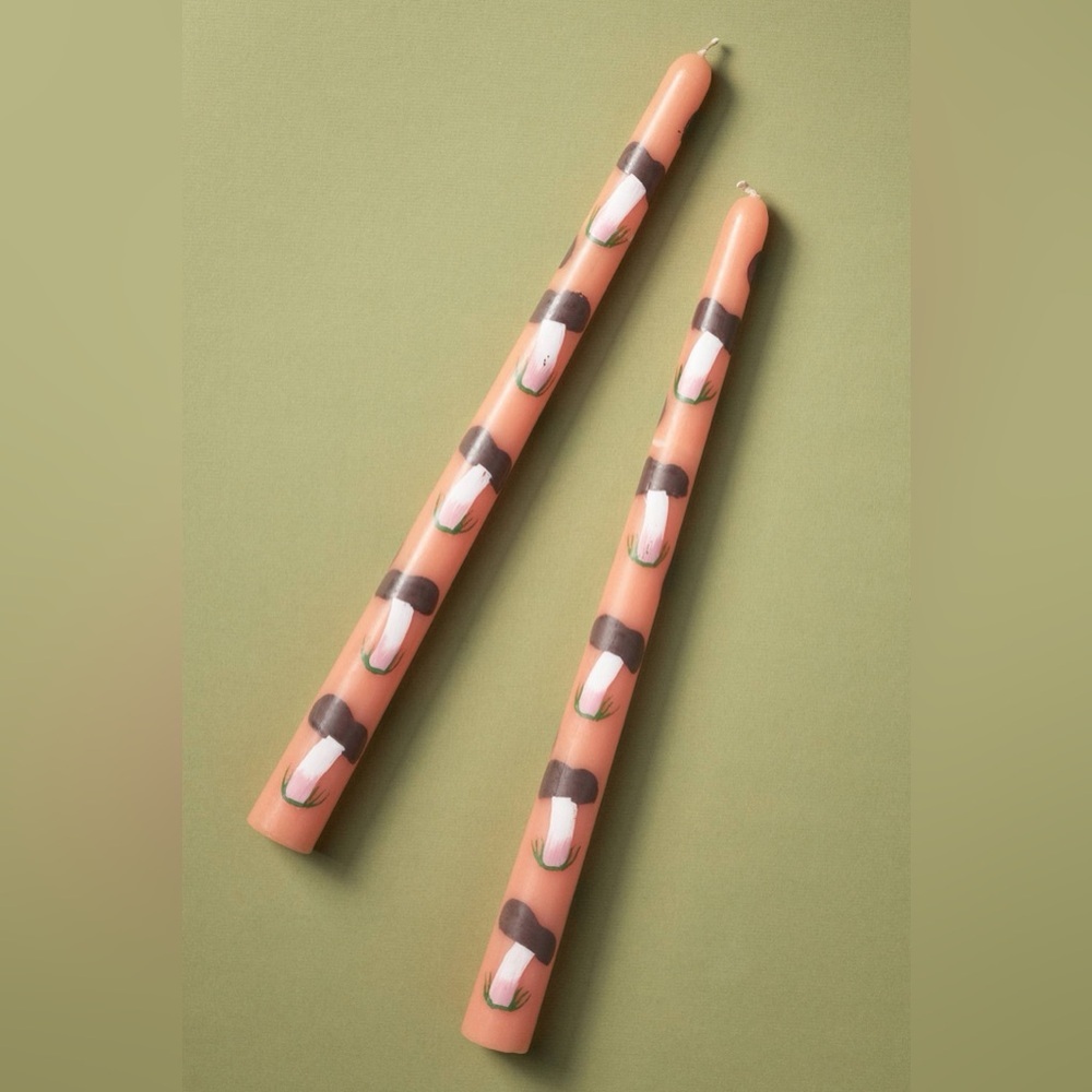 Anthropologie Forage Fall Icon Taper Candles Set of 2 Autumn Orange Mushroom NWT